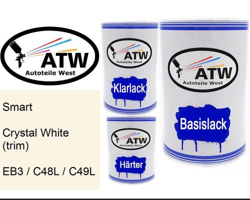 Smart, Crystal White (trim), EB3 / C48L / C49L: 500ml Lackdose + 500ml Klarlack + 250ml Härter - Set, von ATW Autoteile West.